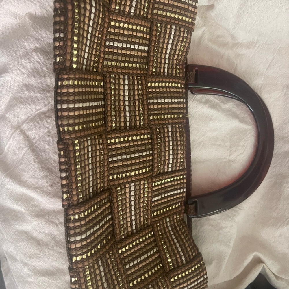 Chic Woven Tote with Gold and Brown Accents